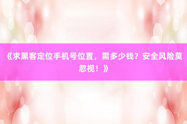 《求黑客定位手机号位置，需多少钱？安全风险莫忽视！》